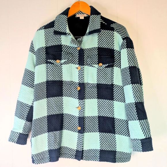 Outerknown‎ Cloud Weave Plaid Shacket in Mint Black size Small Warm Cozy Fall - Picture 6 of 6